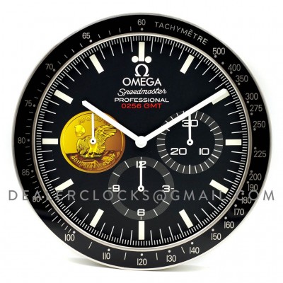 Omega Speedmaster 34 cm Gold schwarz Zifferblatt Wanduhr